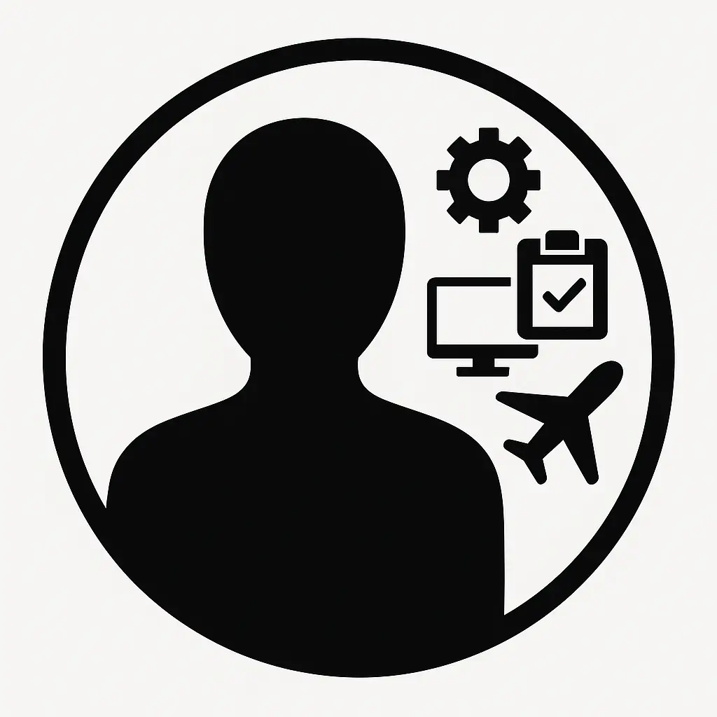 Genderneutraal silhouet met administratieve en procesiconen, symbool voor de co-piloten van All4You BV